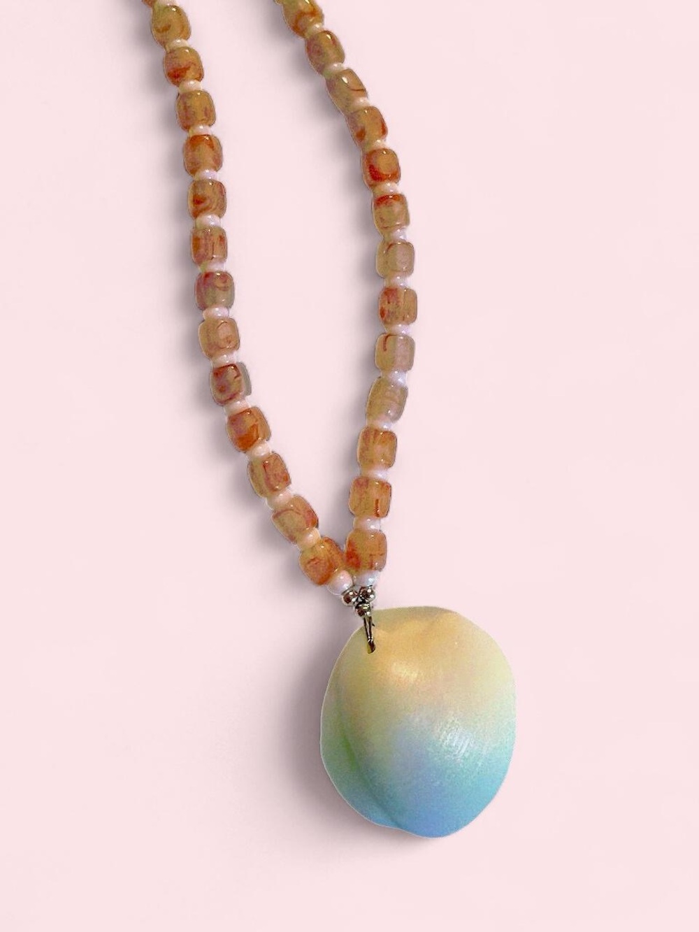 Handmade Pastel Shell Pendant Bead Necklace - Pink